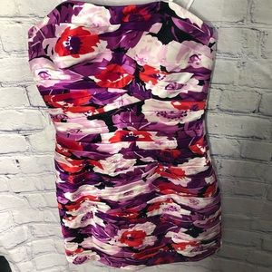 NITELINE Womens Strapless Ruffled Mini Dress Floral Print Size 4